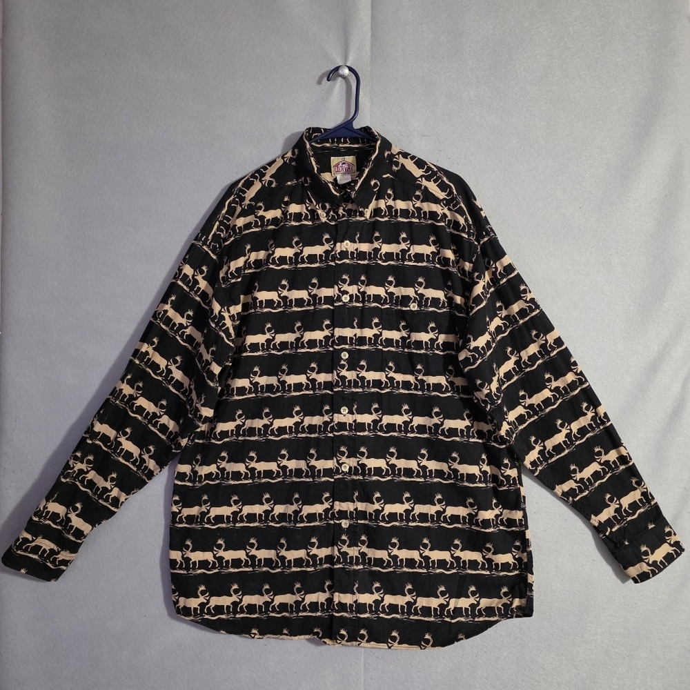 Vtg Barn Fly Mens Reindeer Button Down Shirt USA Size Large